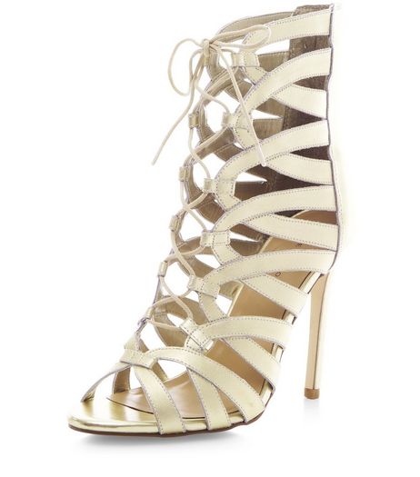 Gold Leather Cut Out Ghillie Heels | New Look