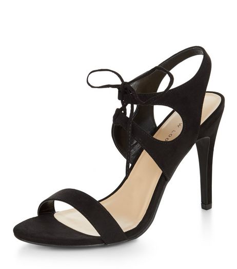 Black Suedette Tie Front Heeled Sandals | New Look