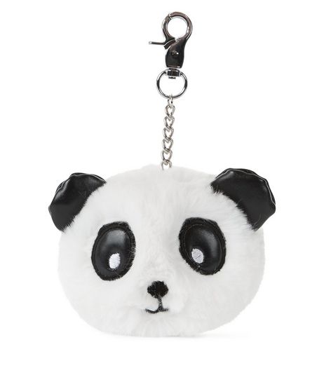 Monochrome Faux Fur Panda Keyring | New Look