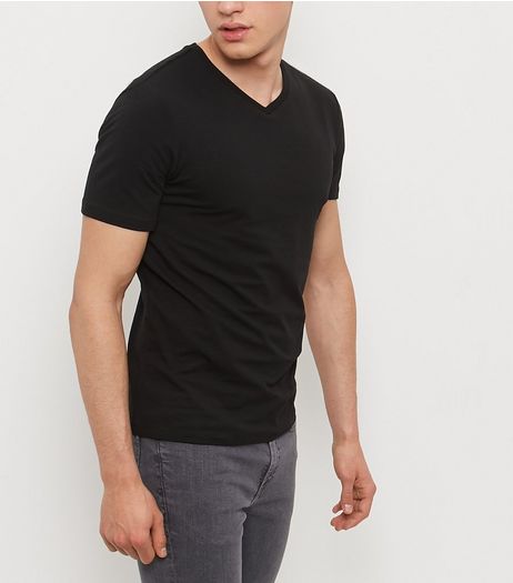 Black Cotton Stretch V Neck T-Shirt | New Look