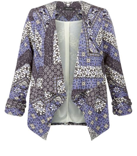 Blue Tile Print Waterfall Blazer | New Look