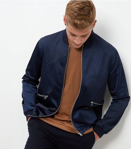 Navy Zip Pocket Front Bomber Jacket | New Look