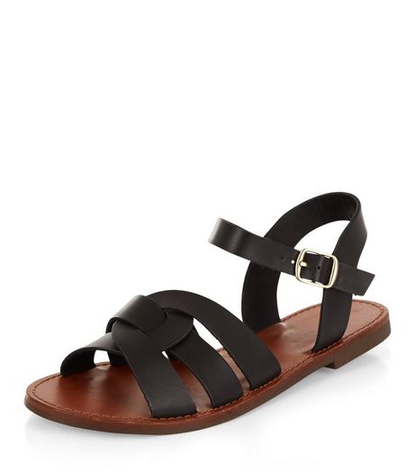 Black Leather-Look Woven Strap Sandals | New Look