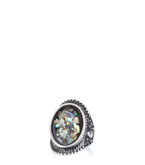 Black Shell Stone Ring | New Look