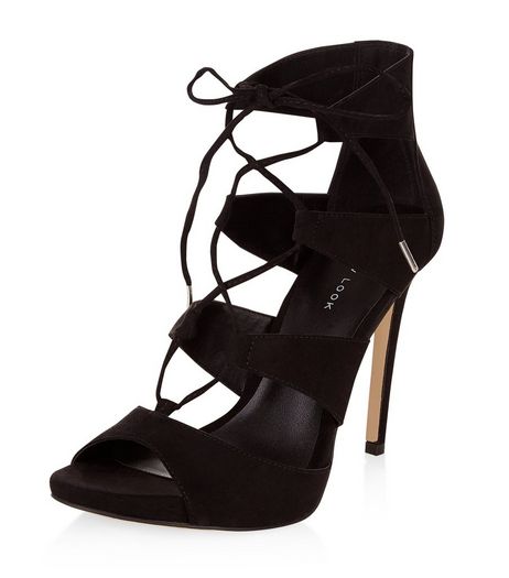 Black Suedette Ghillie Heeled Sandals | New Look