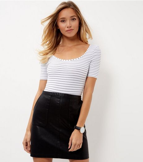 White Ribbed Stripe Scoop Neck Bodysuit | New Look