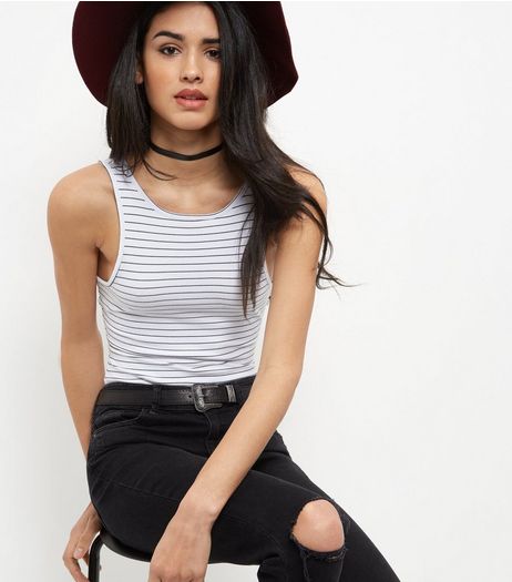 White Ribbed Stripe Bodysuit | New Look