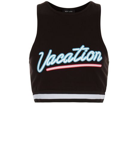 Black Vacation Stripe Hem Crop Top | New Look