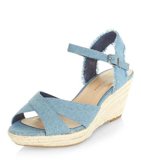 Teens Blue Fray Denim Wedges | New Look