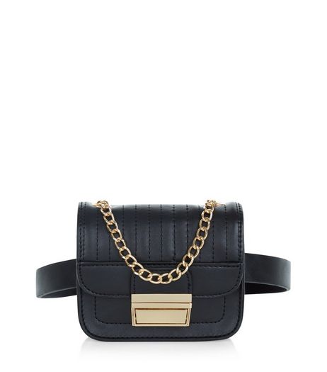 Black Textured Chain Trim Purse Belt | New Look