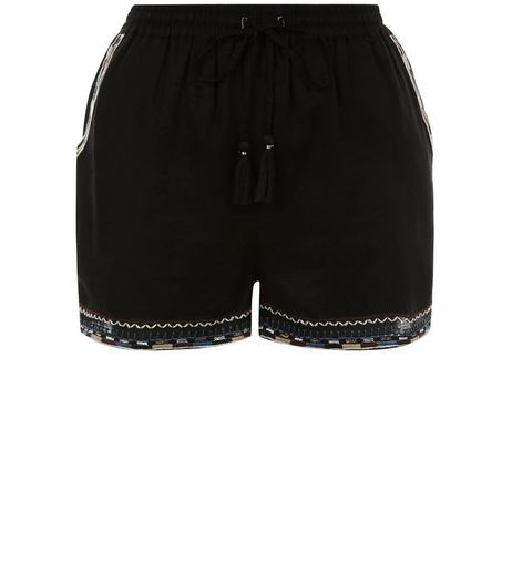 Black Embroidered Trim Shorts | New Look