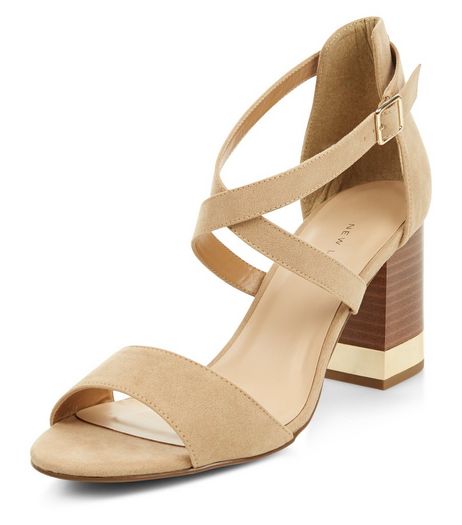Wide Fit Stone Metal Trim Cross Strap Heels | New Look