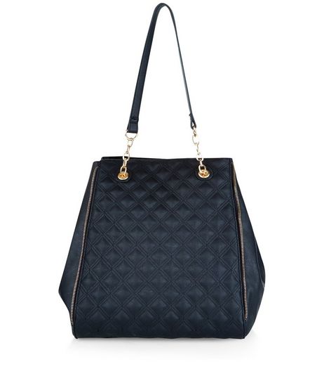Black Quilted Panel Tote Bag | New Look