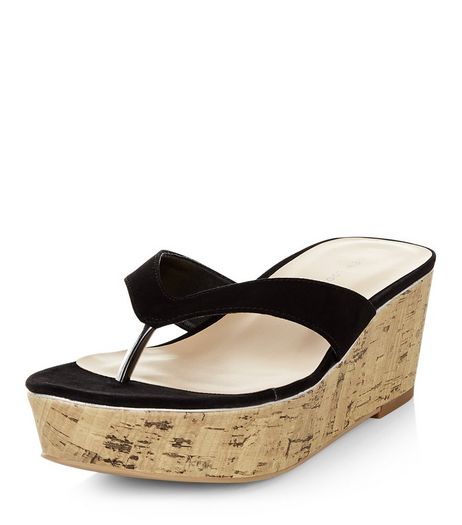 Black Suedette Flatform Cork Sandals | New Look