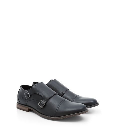 Black Leather-Look Monk Strap Shoes | New Look