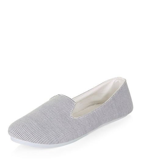 Blue Stripe Slip On Plimsolls | New Look