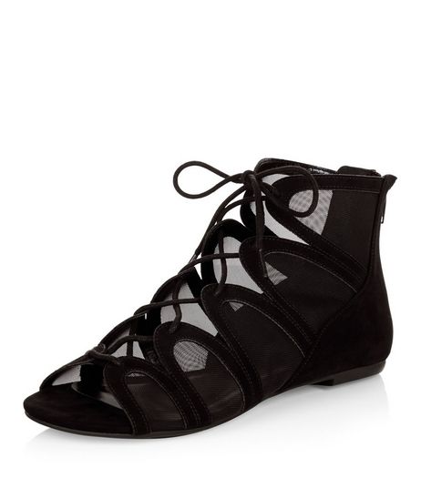 Black Suedette Cut Out Mesh Ghillie Pumps | New Look