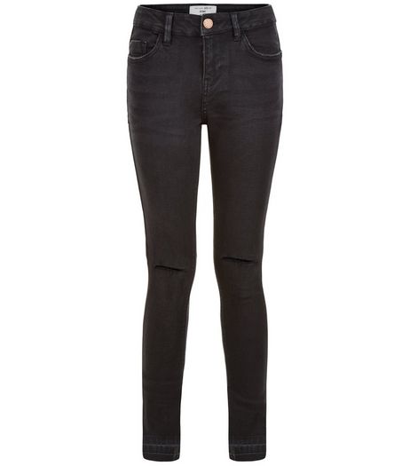 Teens Black Washed Drop Hem Skinny Jeans | New Look