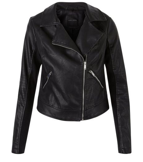 Black Leather-Look Double Zip Pocket Jacket | New Look