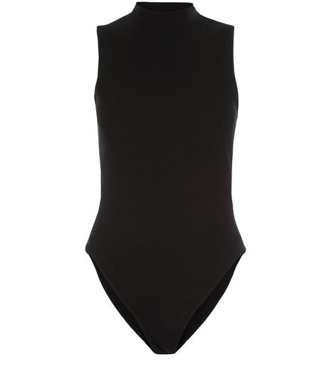 Black Ribbed Funnel Neck Sleeveless Bodysuit | New Look