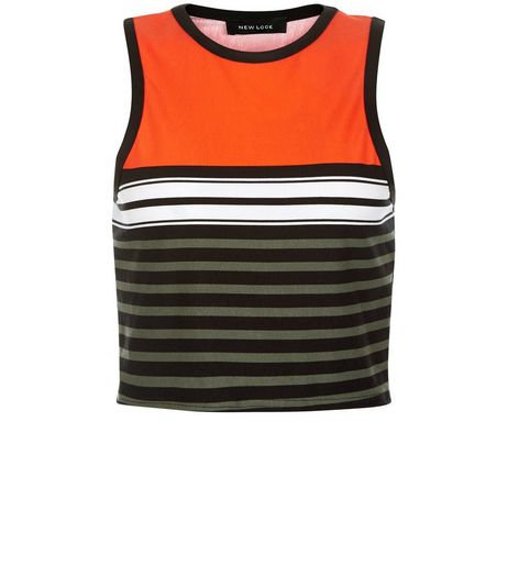 Orange Colour Block Stripe Crop Top | New Look