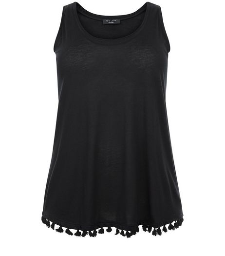 Curves Black Tassel Hem Shell Top | New Look