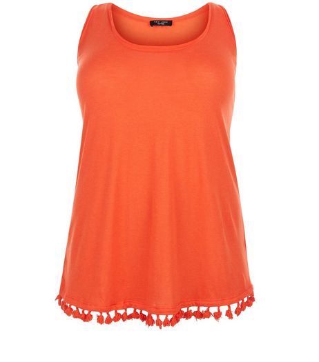 Curves Orange Tassel Hem Shell Top | New Look