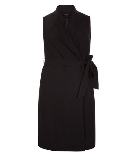 Curves Black Belted Sleeveless Jacket | New Look