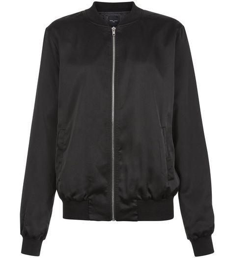 Tall Black Sateen Bomber Jacket | New Look