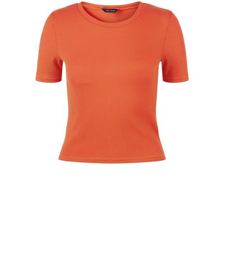 Bright Orange Ribbed Crop Top | New Look