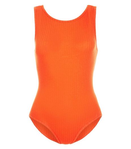 Petite Orange Ribbed Bodysuit | New Look