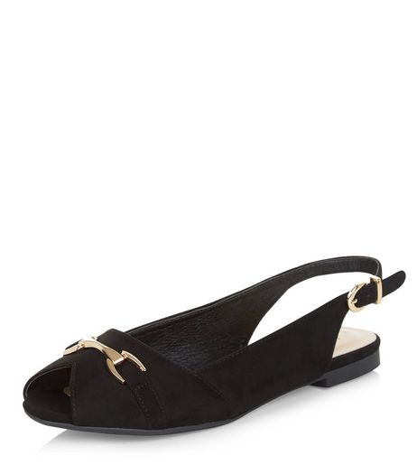 Teens Black Sling Back Peep Toe Loafers | New Look