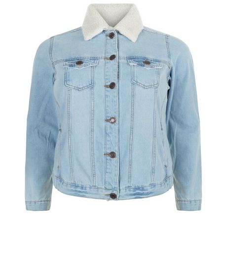 Curves Blue Borg Lined Denim Jacket | New Look
