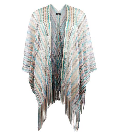 Curves Multicoloured Zig Zag Print Fringed Kimono | New Look
