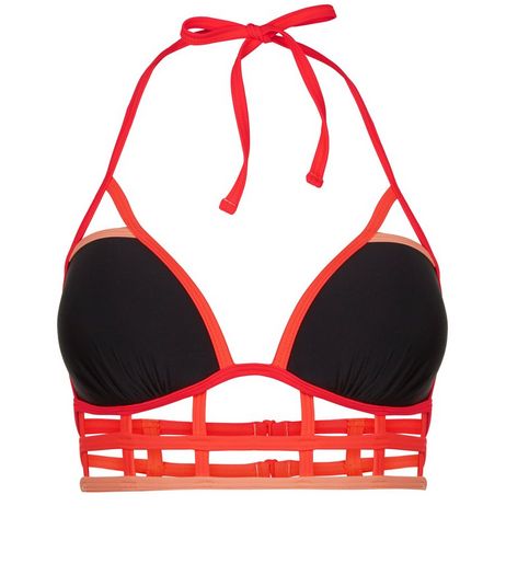 Black Contrast Trim Bikini Top | New Look