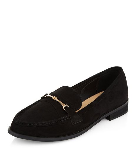 Wide Fit Black Metal Trim Loafers | New Look