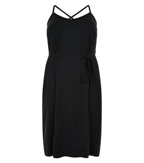 Curves Black Cross Back Strap Slip Dress | New Look