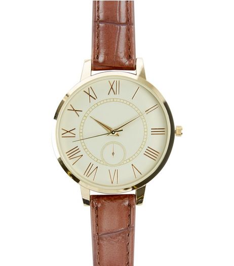 Brown Croc Textured Strap Watch | New Look