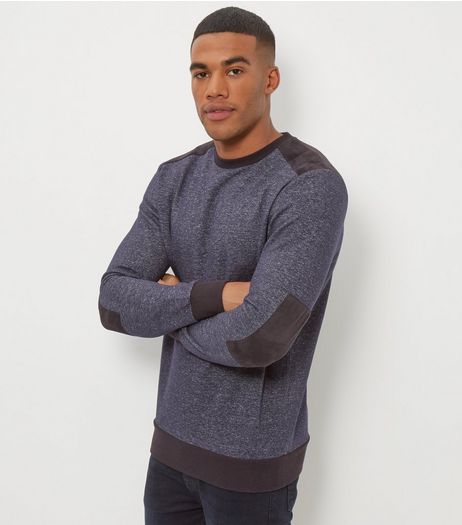 Navy Contrast Patch Crew Neck Sweater | New Look