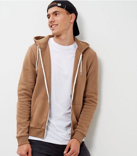 Camel Zip Up Hoodie | New Look