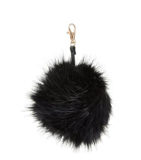 Black Oversized Pom Pom Keyring | New Look