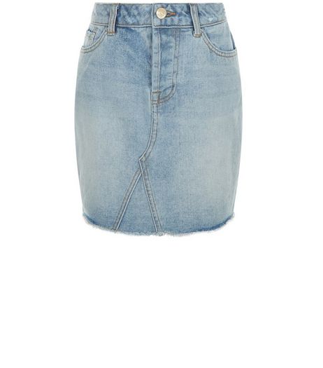 Teens Pale Blue Fray Hem Denim Skirt | New Look