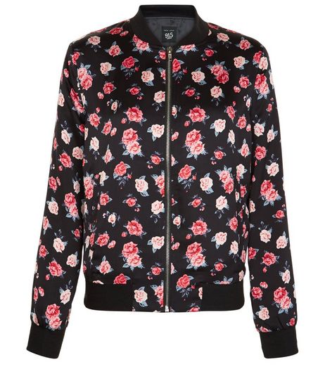 Teens Black Rose Print Bomber Jacket | New Look