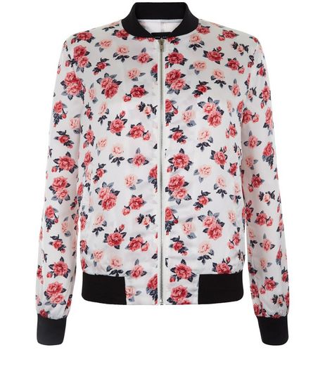 Teens White Rose Print Bomber Jacket | New Look