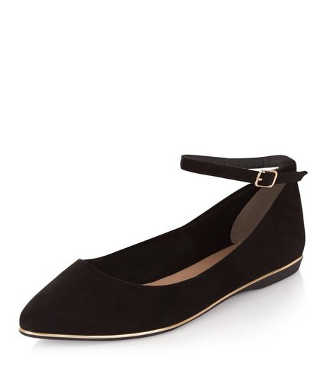 Black Ankle Strap Pointed Pumps | New Look