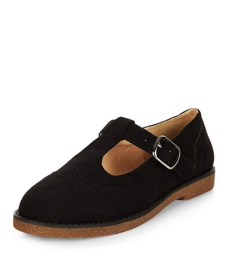 Black Suedette T-Bar Strap Shoes | New Look