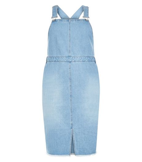 Curves Pale Blue Fray Hem Denim Pinafore Dress | New Look