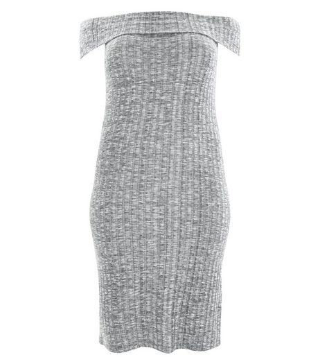 Curves Grey Bardot Neck Midi Dress | New Look
