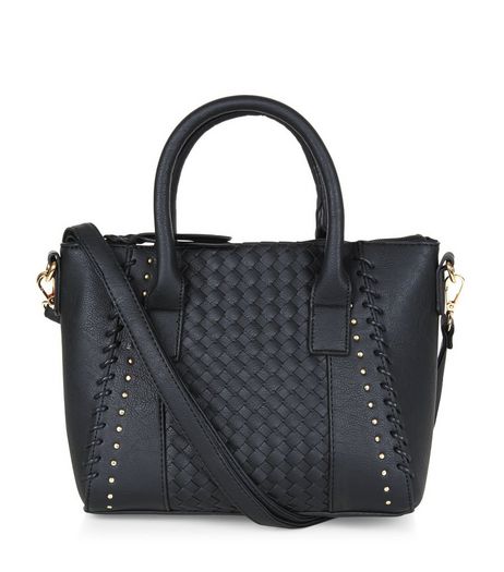 Black Woven Panel Mini Tote Bag | New Look