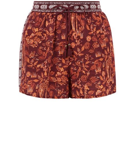 Purple Leaf Print Contrast Side Panel Shorts | New Look